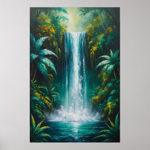 Affiche Cascade de jungle luxuriante, peinture de la natur