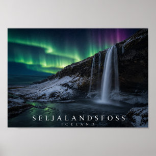 Affiche Cascade de Seljalandsfoss Islande A4