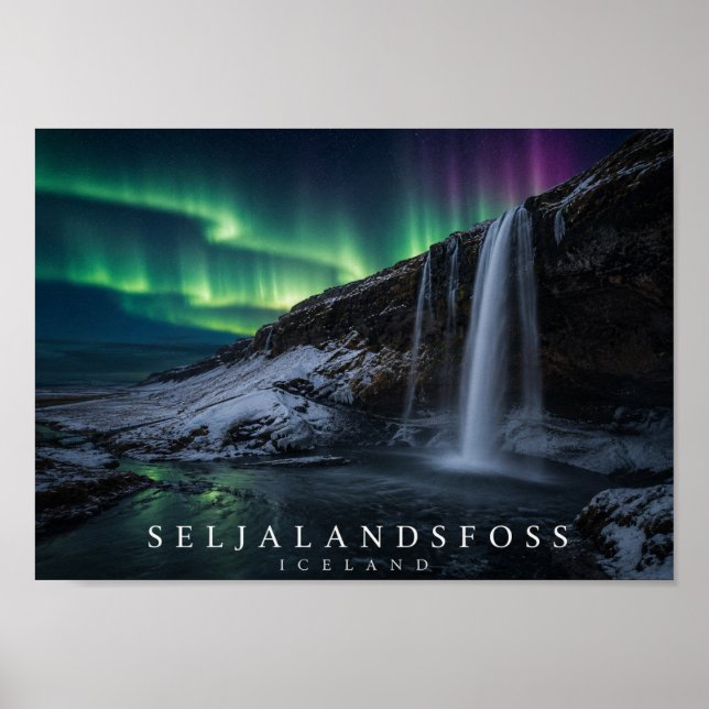 Affiche Cascade de Seljalandsfoss Islande A4 (Devant)