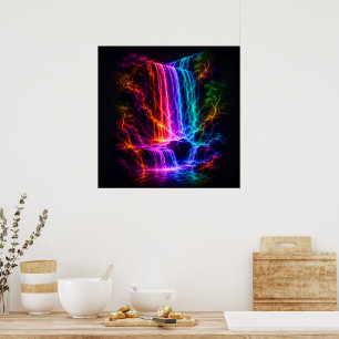 Affiche Cascade d'eau à spectre électrique avec arbres lum