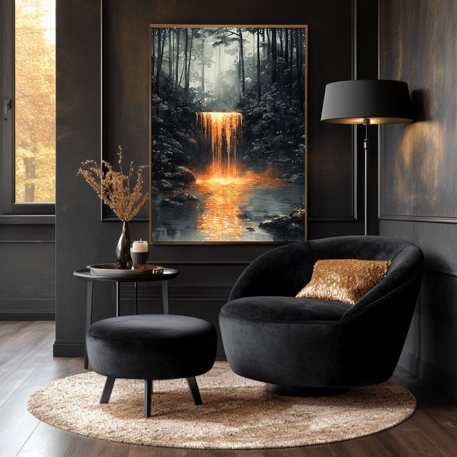 Affiche Cascade d'or dans une forêt mystique (Créateur téléchargé)