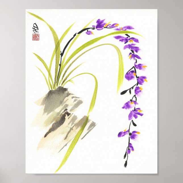 Affiche Cascade d'orchidées violettes (Devant)