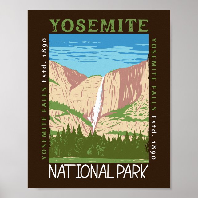 Affiche Cascade du parc national Yosemite Retro perturbé (Devant)