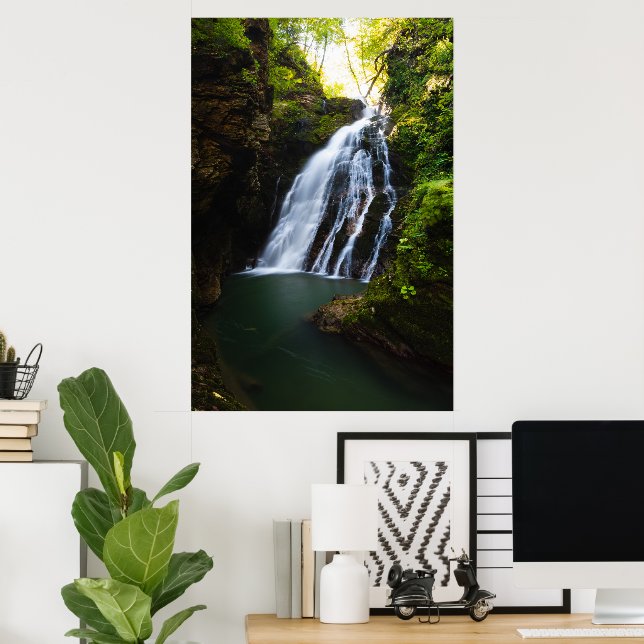 Affiche Cascade époustouflante avec lueur de soleil (Bureau à domicile)