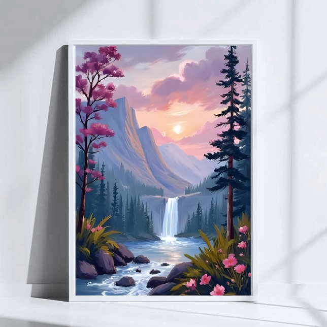 Affiche Cascade Fantaisiste | Paysage Floral Magique (Créateur téléchargé)