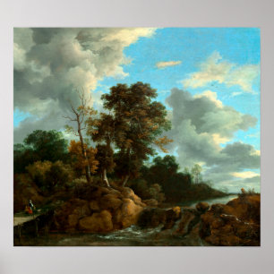 Affiche Cascade Jacob van Ruisdael avec figures