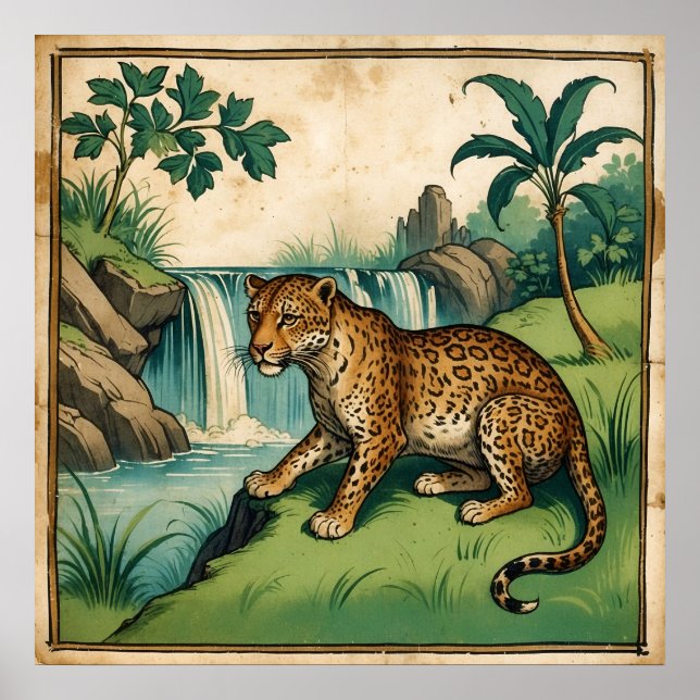 Affiche Cascade médiévale de charme Leopard (Devant)
