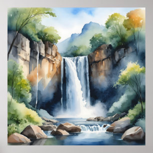 Affiche Cascade peinte à l'aquarelle