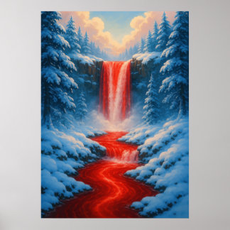 Affiche Cascade rouge en hiver Paysage des Imaginaires de 