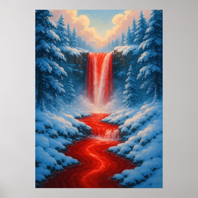 Affiche Cascade rouge en hiver Paysage des Imaginaires de  (Devant)