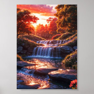 Affiche Cascade sereine à l'affiche verticale du coucher d