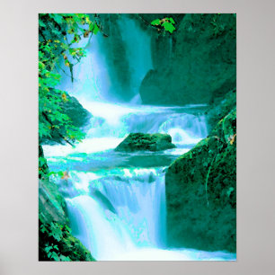 Affiche Cascade sereine dans le bleu et le vert