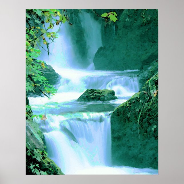 Affiche Cascade serène en bleu et vert (Devant)
