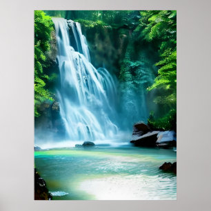 Affiche Cascade serène en bleu pâle et vert