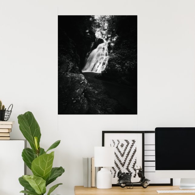 Affiche Cascade Šum en noir et blanc (Bureau à domicile)