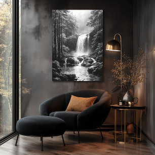 Affiche Cascade Tranquille en Forêt - Art au Fusain