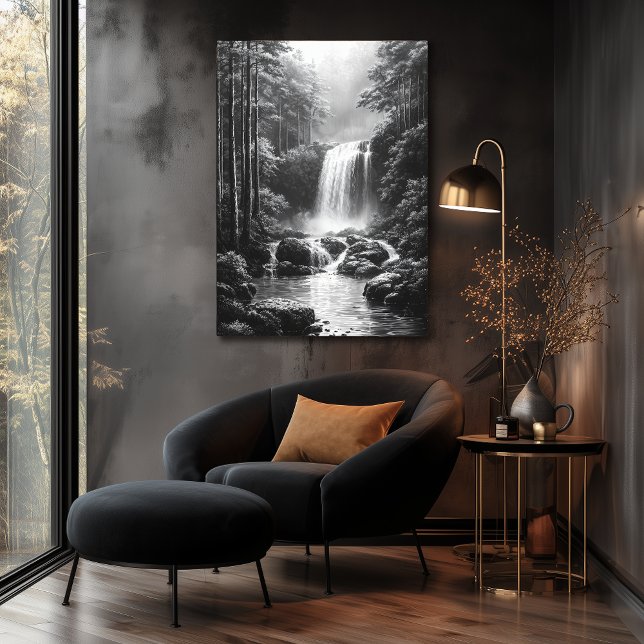 Affiche Cascade Tranquille en Forêt - Art au Fusain (Créateur téléchargé)