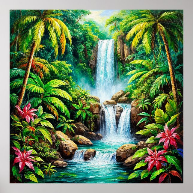 Affiche Cascade tropicale luxuriante (Devant)