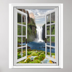 Affiche Cascade Vue Trompe l'oeil Effet Fake Window