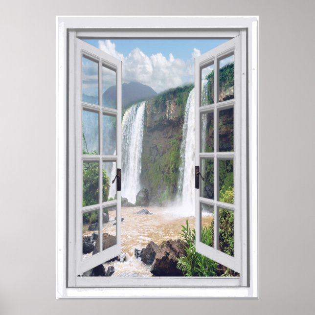 Affiche Cascade Vue Trompe l'oeil Fenêtre Faux (Devant)