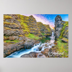 Affiche Cascades de Kolufossar, Islande