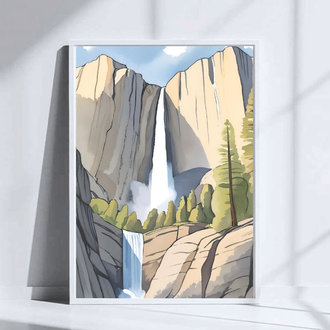 Affiche Cascades de Yosemite | Parc national aquarelle (Créateur téléchargé)