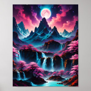 Affiche Cascades lune Imaginaire Landsca