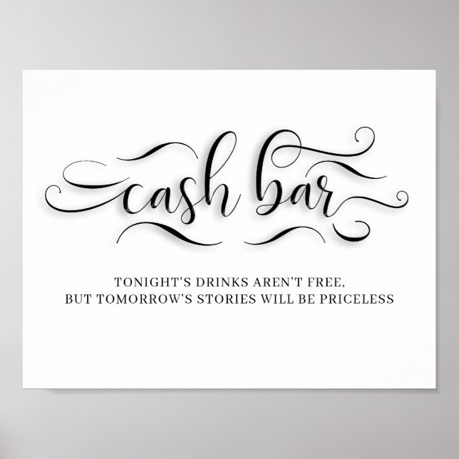 Affiche Cash Bar Wedding Reception Sign (Devant)