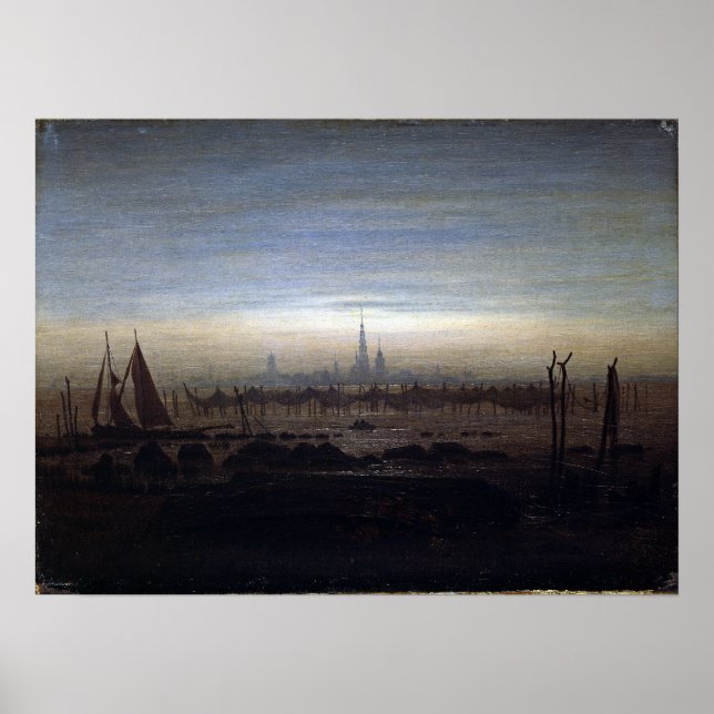 Affiche Caspar David Friedrich Greifswald au clair de lune (Devant)