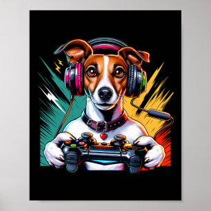 Affiche Casque Audio Chien Jack Russell Joueur De Jeux Vid