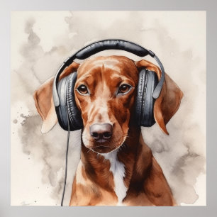 Affiche Casque audio Dachshund Music Factory Art