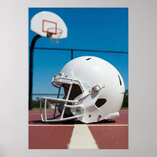 Affiche Casque de football blanc sur la ligne du terrain