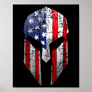 Affiche Casque de Guerrier Spartan Patriotique Américain D
