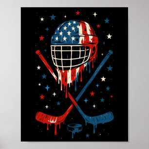 Affiche Casque de hockey avec glace qui coule du 4 juillet