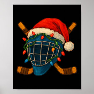 Affiche Casque de hockey Père Noël Lumières de Noël Xmas H