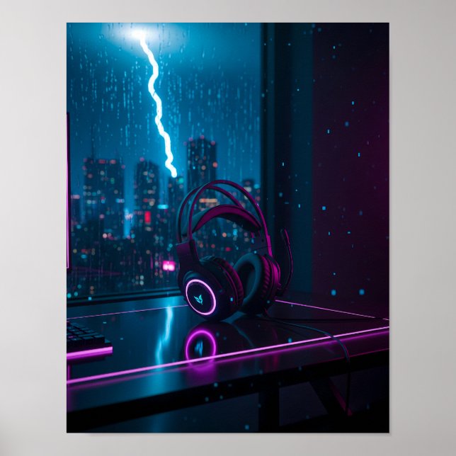 Affiche Casque de jeu Cyberpunk (Devant)