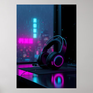 Affiche Casque de jeu Cyberpunk