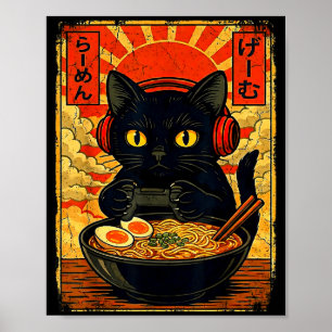 Affiche Casque de jeu drôle chat joueur hommes anime kawai