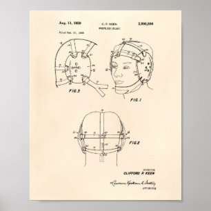Affiche Casque de lutte 1959 Brevet Art vieux poivre