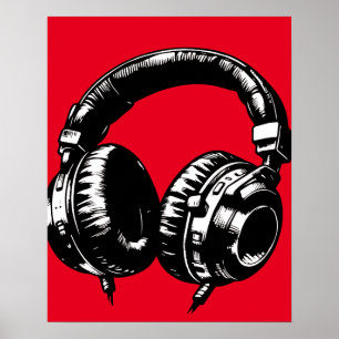 Affiche Casque de musique noir Danse DJ