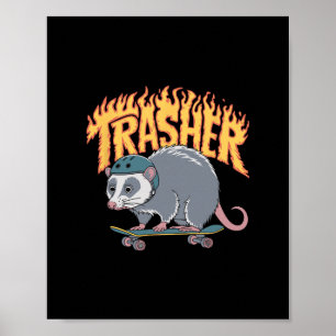 Affiche Casque de skate Trasher Skateboarding Opossum Flam