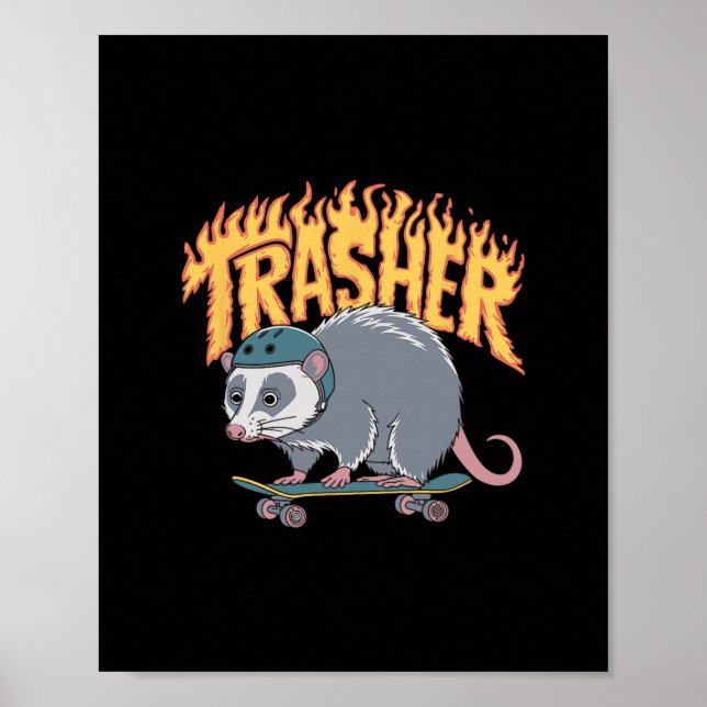Affiche Casque de skate Trasher Skateboarding Opossum Flam (Devant)