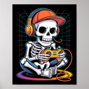 Affiche Casque de squelette de joueur amateur de jeux vidé