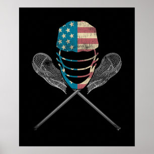 Affiche Casque Et Bâton Lacrosse Drapeau Américain