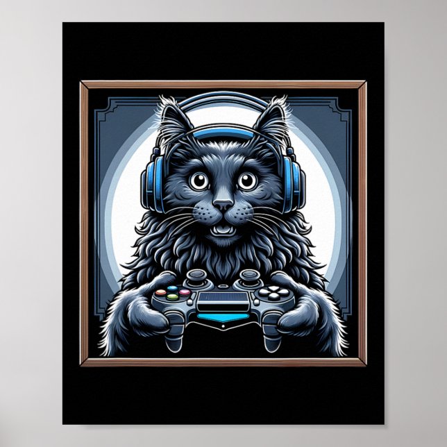 Affiche Casque Jeux Vidéo Chat Nebelung Gaming  (Devant)