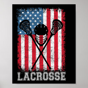 Affiche Casque Lacrosse Drapeau Américain Lax Bâtons 4ème