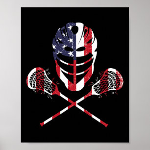 Affiche Casque Lax Drapeau Américain Lacrosse Bâtons 4 Jui