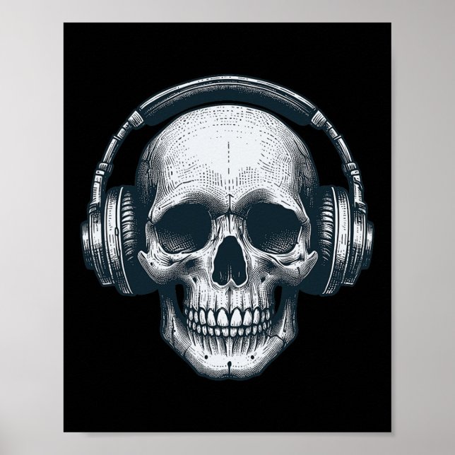 Affiche Casque Skeleton Dj Éffrayant Musicien Crâne Hallo (Devant)