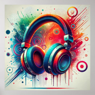 Affiche Casques audio artistiques vifs