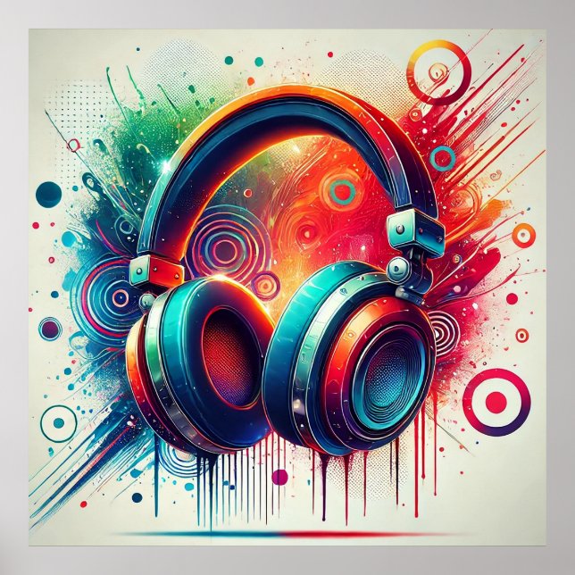 Affiche Casques audio artistiques vifs (Devant)